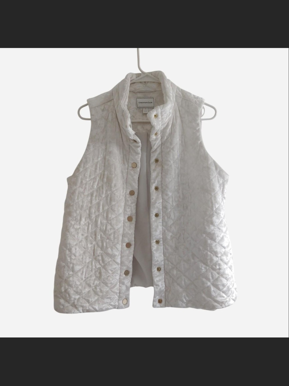 Charter Club White Quilted Snap-Front Vest